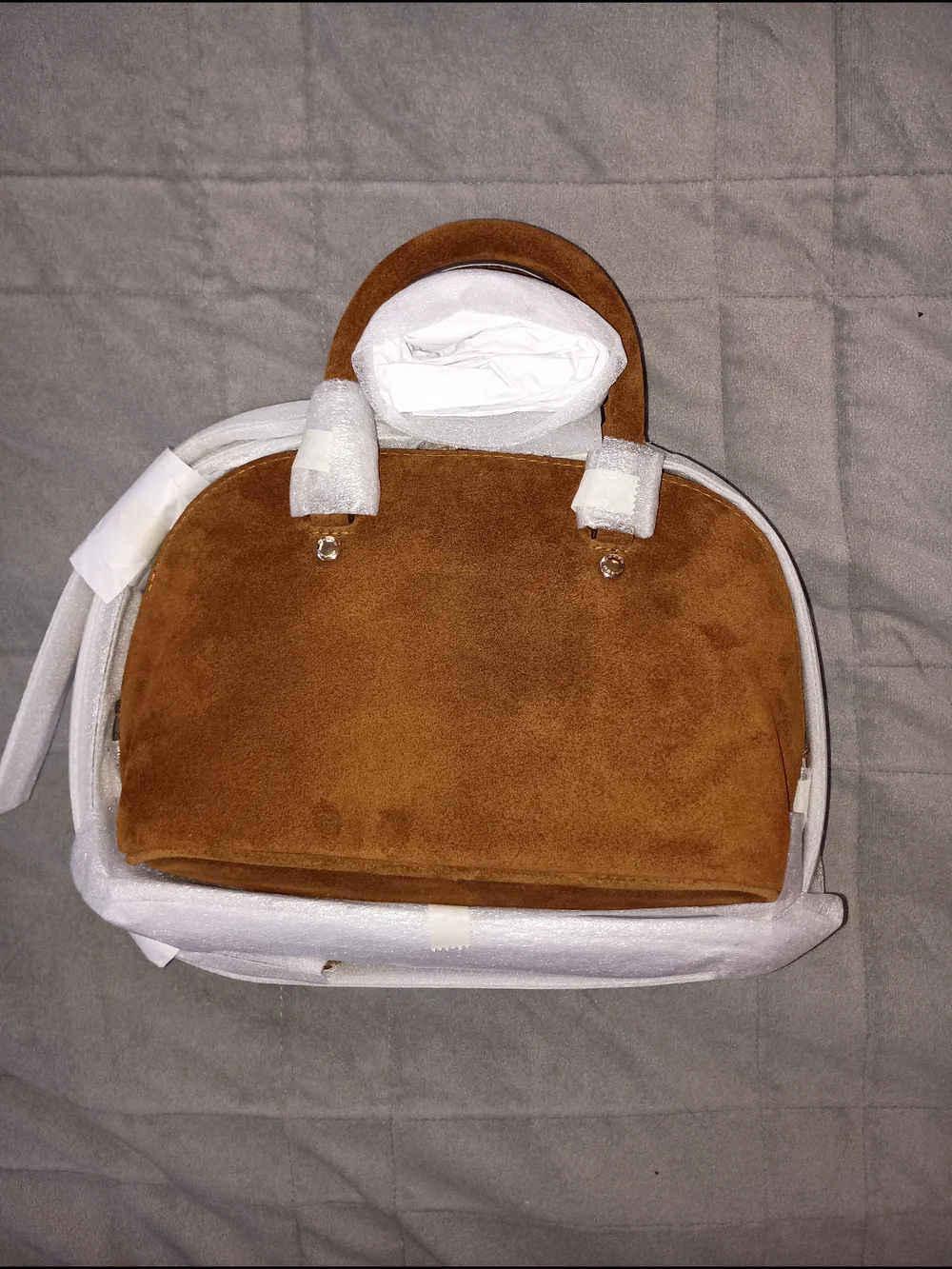 COACH Suede Lara Mini  Satchel Bag in Chestnut Brown